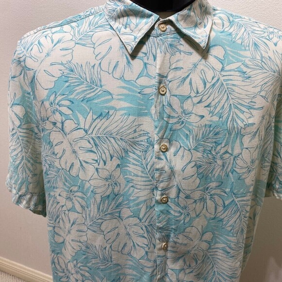 Tasso Elba Men's Silk Linen Palm Leaf Print Button Down Shirt Size X-Large - Picture 2 of 7